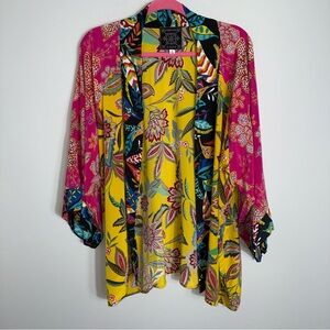 Johnny Was Jade Martina Open Front Kimono Sleeve Top-Mixed Print-Silk-Size XXL